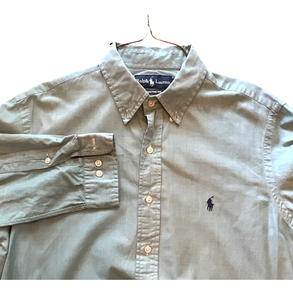 Ralph Lauren Light Green Long‎ Sleeve Button Up Shirt Size 16 32/33 Custom Fit